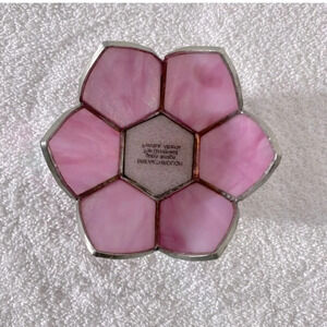 Vintage Handmade Breakthrough Glass Design Pink Stained Glass  Candle Holder